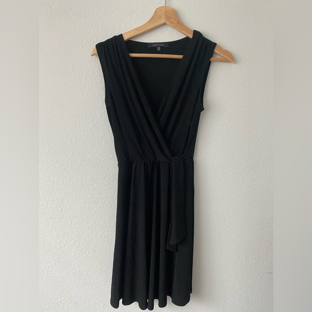 Vintage 90s Tahari Black Sleeveless V-Neck Faux Wrap
